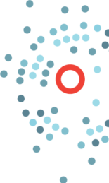 red circle and blue dots graphic